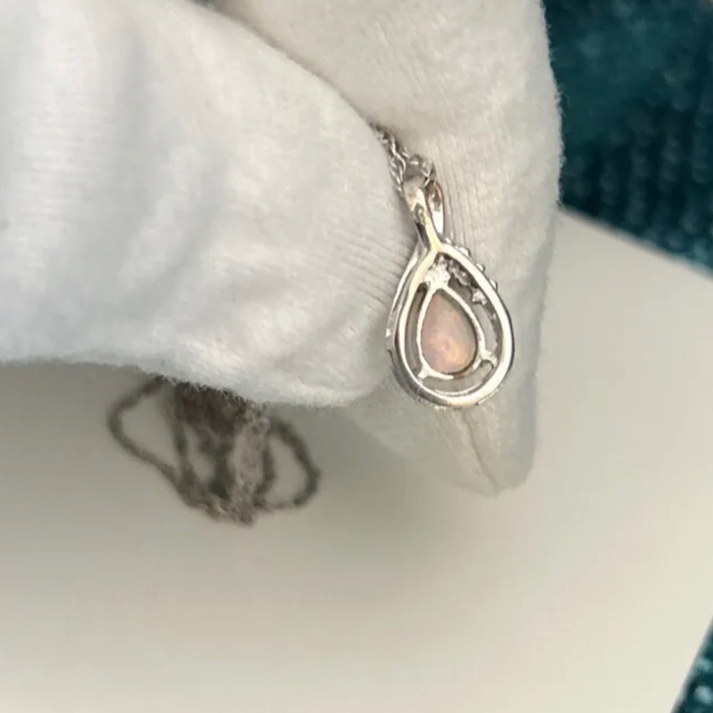 💖SOLD!💖 14K Pink Opal & Diamond Modernist Pendant Necklace in Solid Rose Gold - Picture 5 of 9